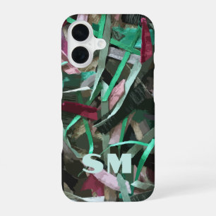 Coque iPhone 16 Monogramme personnalisé initial Abstrait Rayures V