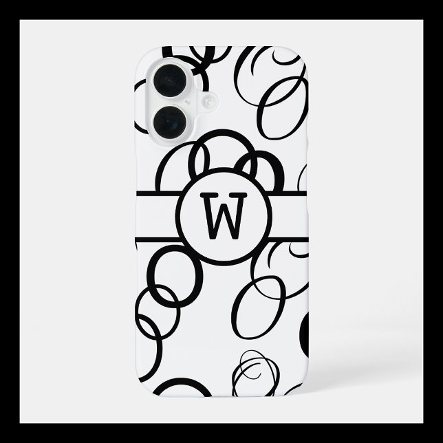 Coque iPhone 16 Monogramme personnalisé noir et blanc avec des bou (Créateur téléchargé)