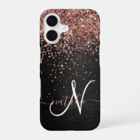 Monogramme personnalisé paillettes or rose noir