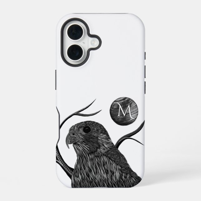 Coque iPhone 16 Monogramme pleine lune Faucon (Verso)