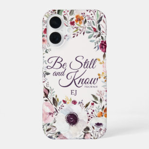 Coque iPhone 16 Monogramme Psaume Floral Aquarelle Sois Tranquille