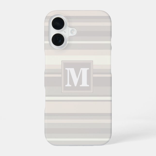 Coque iPhone 16 Monogramme rayures beiges (Verso)