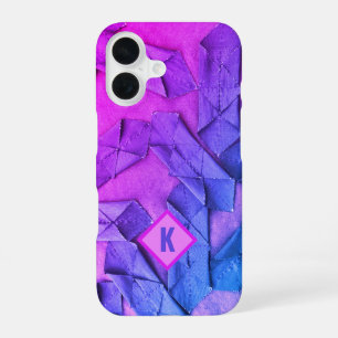 Coque iPhone 16 Monogramme rose magenta violet bleu ombré abstrait