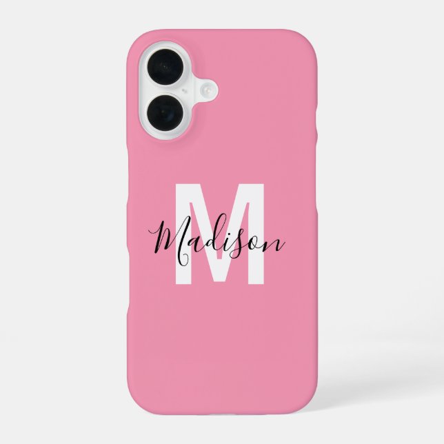 Coque iPhone 16 Monogramme Rose Personnalisé (Verso)