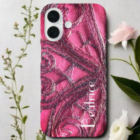Monogramme rose rouge floral art textile abstrait
