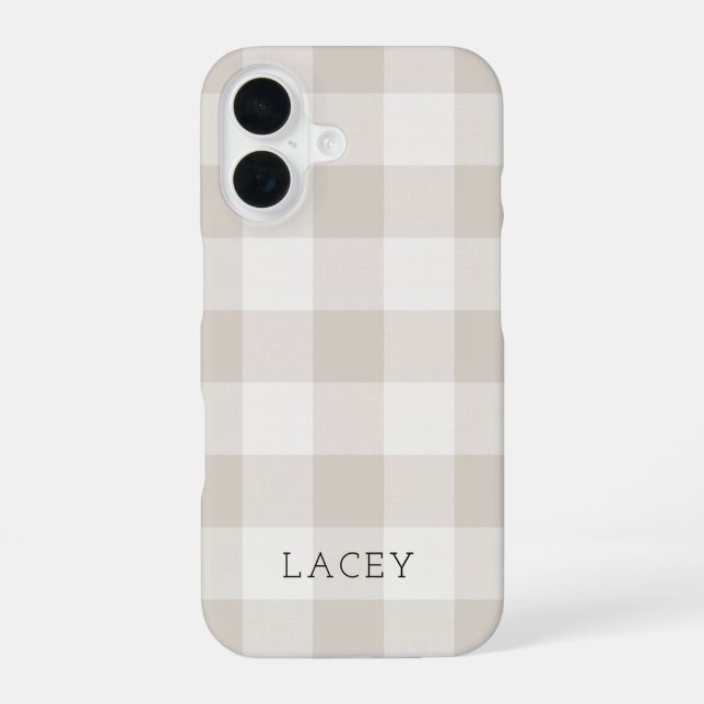 Coque iPhone 16 Monogramme Russe Beige Buffalo Check (Verso)