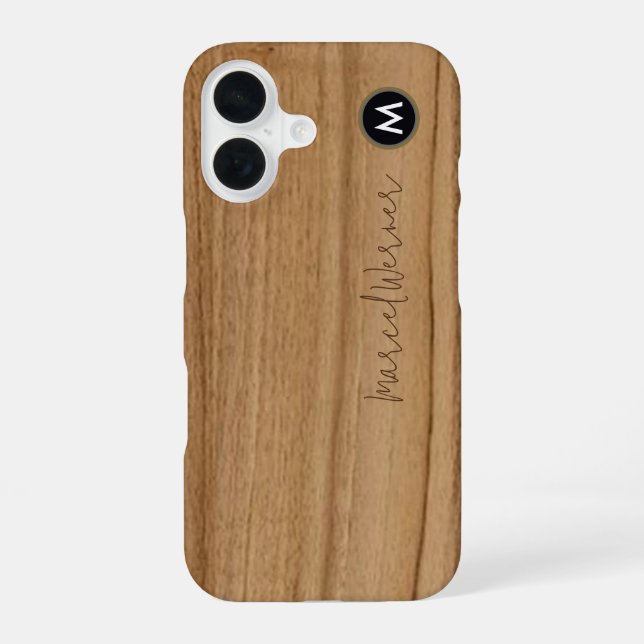 Coque iPhone 16 monogramme rustique bois (Verso)