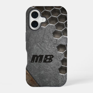 Coque iPhone 16 Monogramme Rustique Grunge Masculin Personnalisé