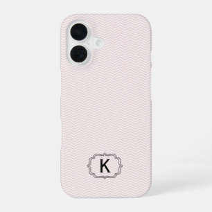 Coque iPhone 16 Monogramme simple encadré sur rayures Chevron rose