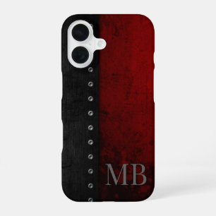 Coque iPhone 16 Monogramme Style Rustique Rouge Grunge