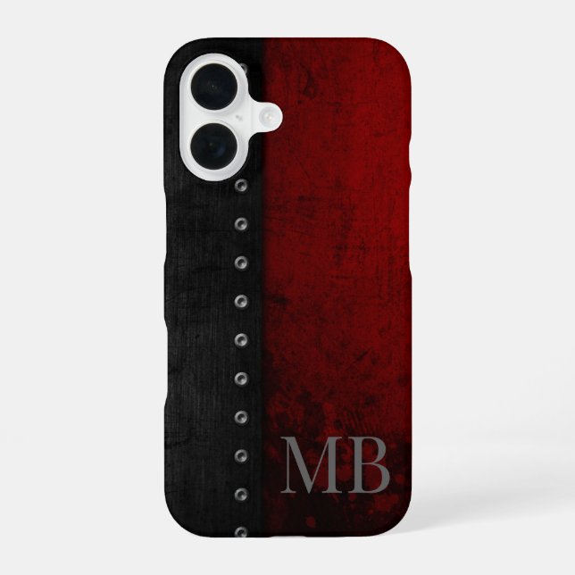Coque iPhone 16 Monogramme Style Rustique Rouge Grunge (Verso)