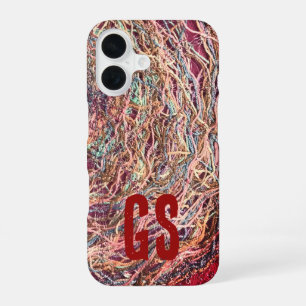 Coque iPhone 16 Monogrammes initiales abstrait coloré girly motif