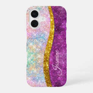 Coque iPhone 16 Monographie de parties scintillant en or irisé mou