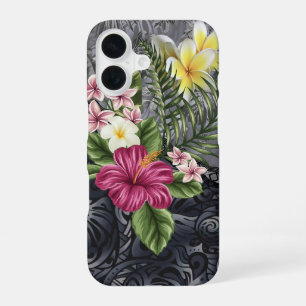 Coque iPhone 16 Monstera Tapa et Hibiscus de Hawaï
