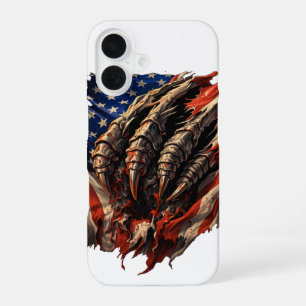 Coque iPhone 16 Monstre, Créature, Drapeau Américain, États-Unis, 