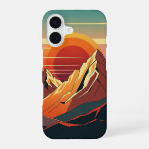 Coque iPhone 16 Montagnes du coucher de soleil rétro