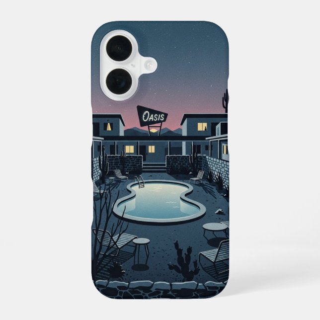 Coque iPhone 16 Motel au crépuscule (Verso)
