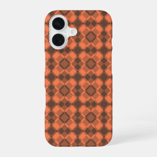 Coque iPhone 16 Motif à carreaux Argyle marron corail