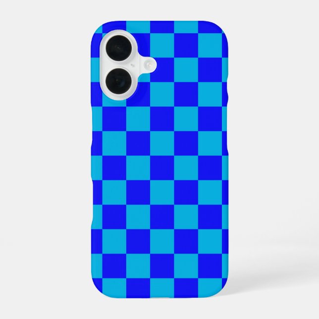 Coque iPhone 16 Motif à carreaux monochrome bleu (Verso)
