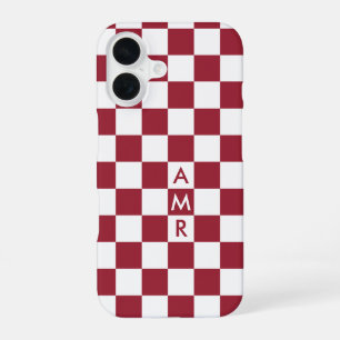 Coque iPhone 16 Motif À damiers blanc rouge avec Monogram