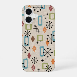 Coque iPhone 16 Motif Abstrait Atomique Rétro Moderne du Milieu du