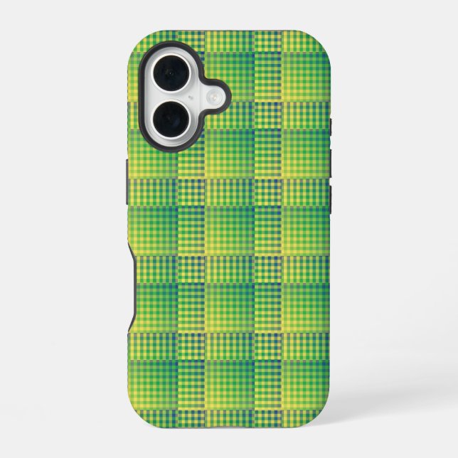 Coque iPhone 16 Motif Abstrait Damier Vert Bleu (Verso)