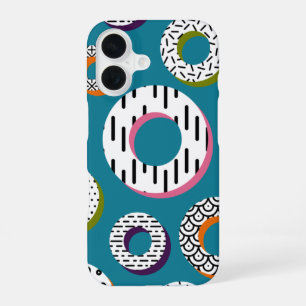 Coque iPhone 16 Motif Abstrait de Donuts Monoline Pop Art