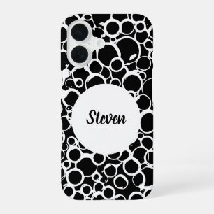 Coque iPhone 16 motif abstrait personnalisé noir et blanc