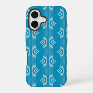 Coque iPhone 16 Motif Abstrait Rétro de Lignes Blanches sur Fond B