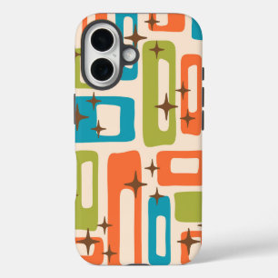Coque iPhone 16 Motif Abstrait Rétro Milieu de Siècle Moderne