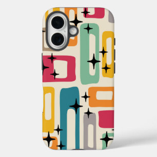 Coque iPhone 16 Motif Abstrait Rétro Moderne du Milieu du Siècle