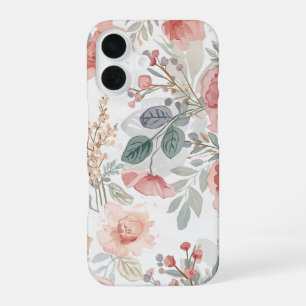 Coque iPhone 16 Motif aquarelle floral jardin corail rose
