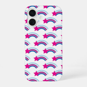 Coque iPhone 16 Motif arc-en-ciel étoile filante magenta fantaisis