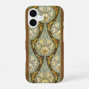 Coque iPhone 16 Motif Art Nouveau de lys et d'insectes de couleur