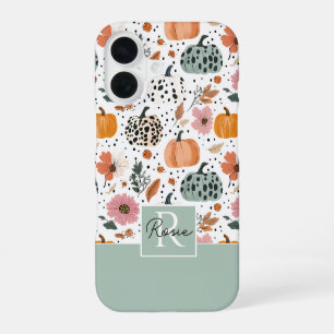 Coque iPhone 16 Motif automnal de citrouille et de fleurs personna