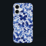 Coque iPhone 16 Motif Bleu d'aquarelle papillon<br><div class="desc">Peinture à papillon bleu et blanc Indigo. Protégez et prétendez votre téléphone en même temps ! Art original de Nic Squirrell.</div>
