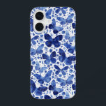 Coque iPhone 16 Motif Bleu d'aquarelle papillon<br><div class="desc">Peinture à papillon bleu et blanc Indigo. Protégez et prétendez votre téléphone en même temps ! Art original de Nic Squirrell.</div>