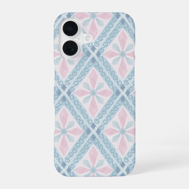 Coque iPhone 16 motif bleu en forme de diamant (Verso)