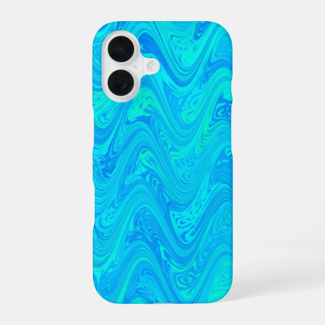 Coque iPhone 16 Motif bleu vert marbré (Verso)