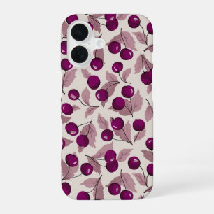 Coque iPhone 16 Motif botanique vintage cerise violet profond