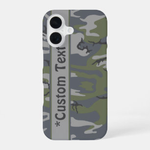 Coque iPhone 16 Motif camouflage roche altéré avec texte personnal