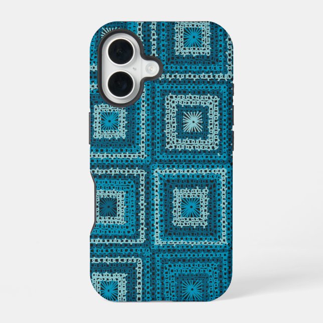 Coque iPhone 16 Motif Carré Blue Granny (Verso)