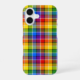 Coque iPhone 16 Motif carreaux arc-en-ciel coloré
