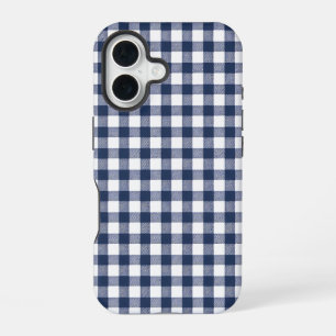 Coque iPhone 16 Motif carreaux gingham - Bleu marine