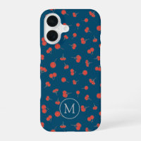 Motif Cerise Douce sur Monogramme Bleu Foncé