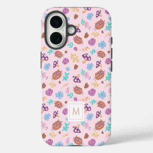 Coque iPhone 16 Motif Chat de Cheshire Floral Monogramme Rose