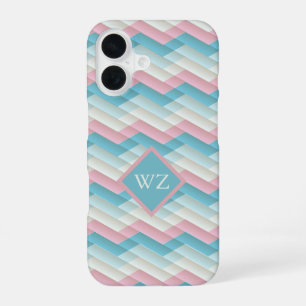 Coque iPhone 16 Motif Chevron Zigzag bleu rose sur mesure