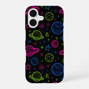 Coque iPhone 16 Motif ciel nocturne minimaliste néon espace et pla