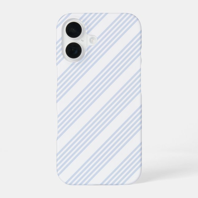 Coque iPhone 16 Motif cinq rayures bleu clair et blanc (Verso)