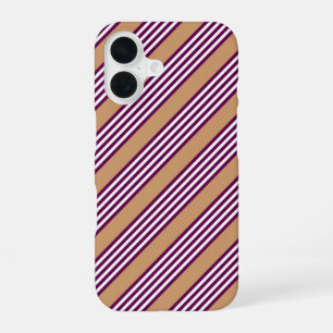 Coque iPhone 16 Motif cinq rayures prune et blanc avec beige